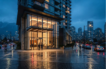 Modern luxury condominium lobby entrance in Downtown Vancouver