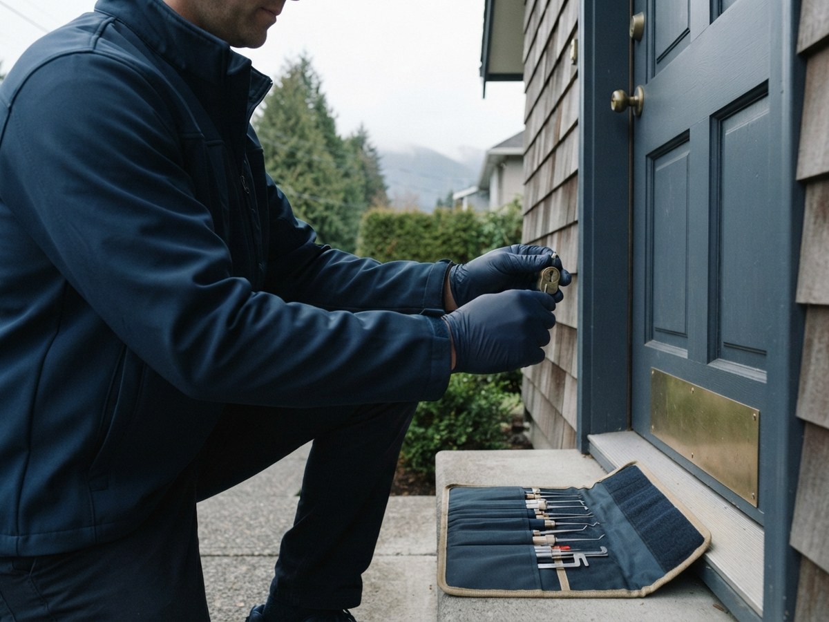 BC-licensed Everest Locksmith technician working at a Burnaby property