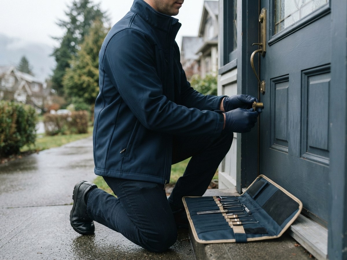 BC-licensed Everest Locksmith technician working at a New Westminster property