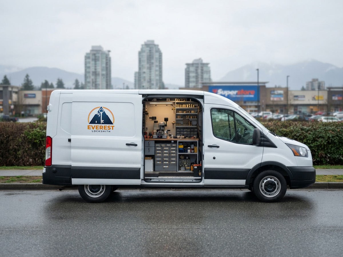 Everest Locksmith mobile service van on a call in Coquitlam and the Tri-Cities