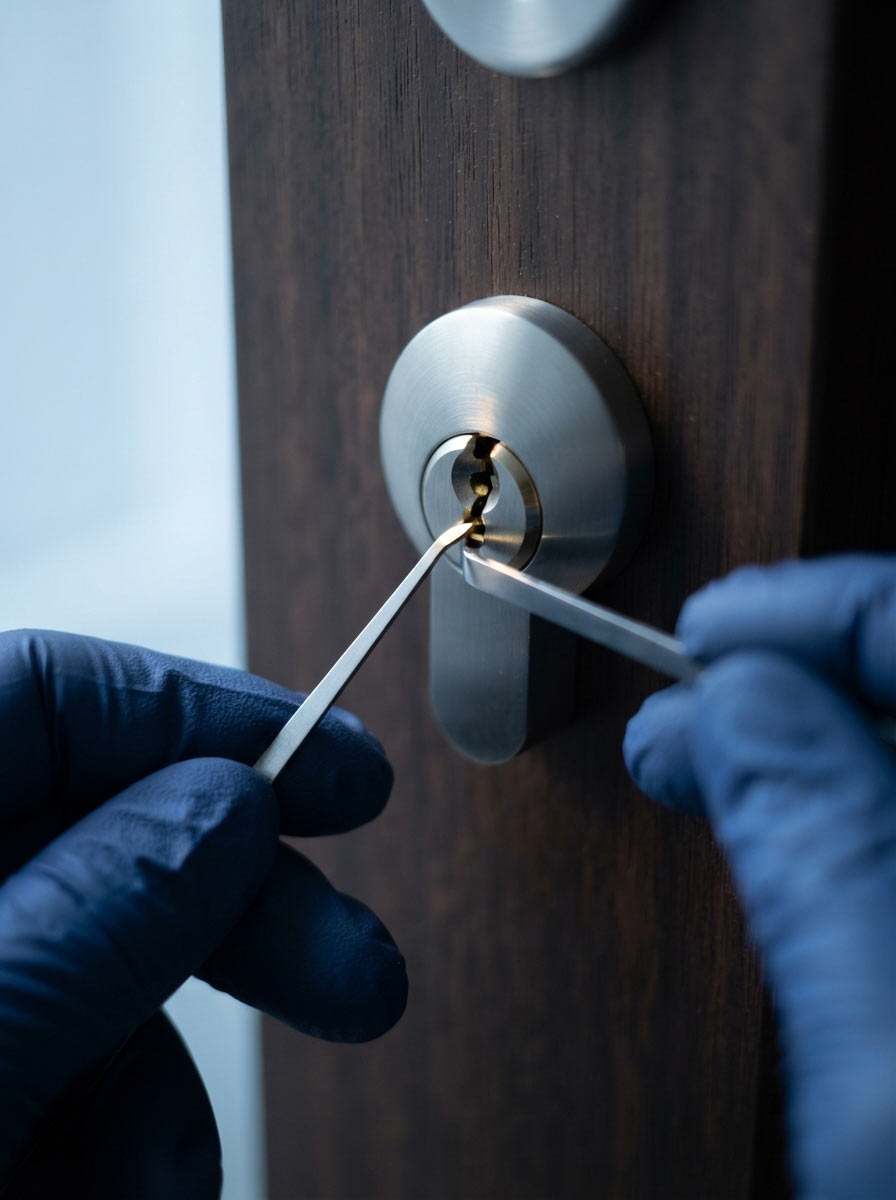Non-destructive lock picking on a Vancouver residential door cylinder by Everest Locksmith