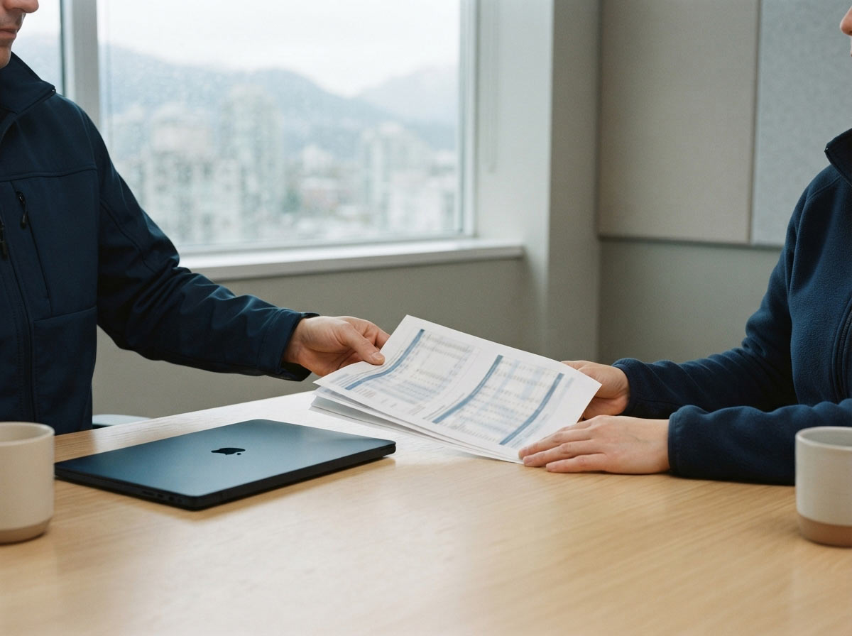 Strata council member reviewing a written locksmith scope of work in Vancouver